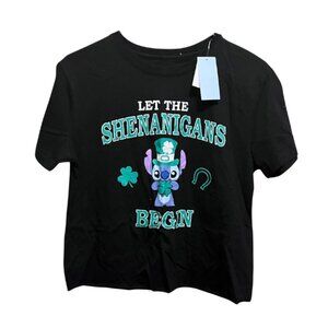 Disney Black 'Let The Shenanigans Begin' Stitch St. Patrick's Tee cut off Style